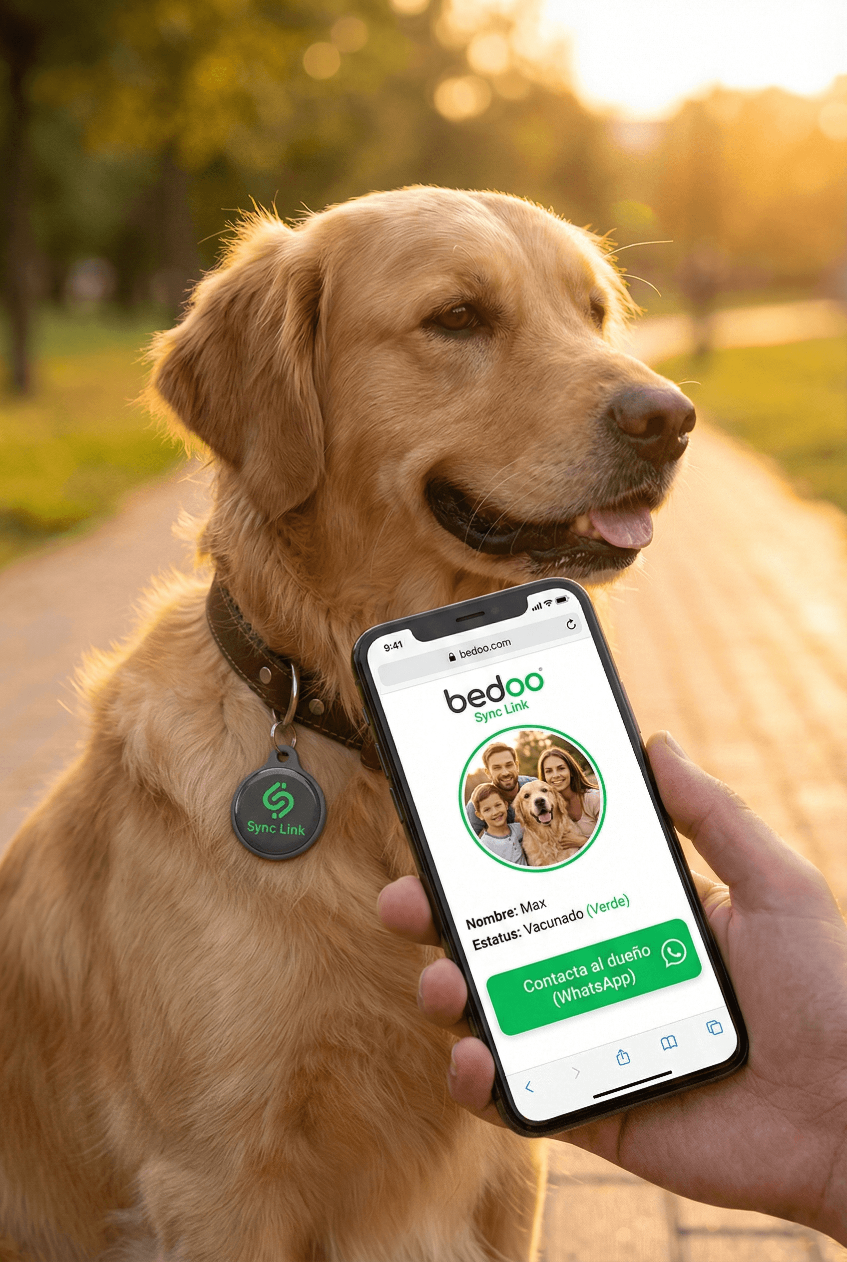 Teléfono escaneando Tag NFC en perro